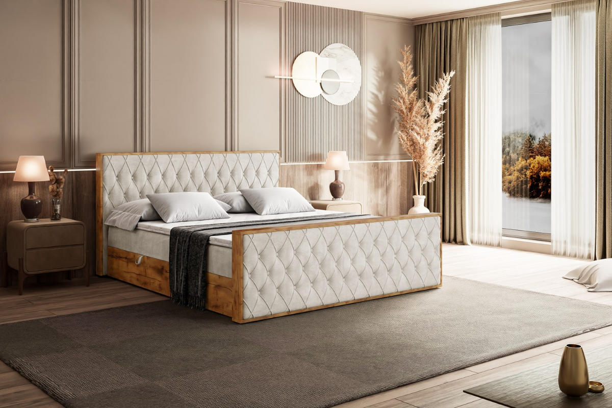 BOXBETT mit Matratze H4 und Lattenrost - LOLLI5-Z - 160x200 - Beige Casablanca - Beige, Holzwerkstoff (160/200cm) - ALTDECOR