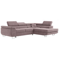 ROHOVÁ SEDAČKA GUSTAW L - Světle růžová Strukturovaná látka - Levá Strana - stříbrná/světle růžová, kov/textil (275/205cm) - MKS