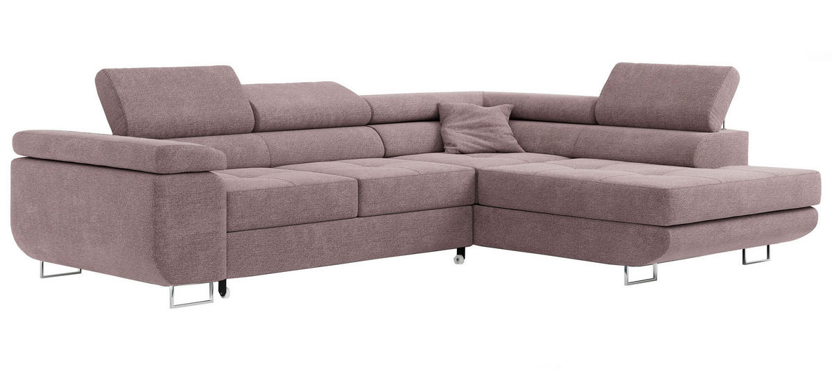 ROHOVÁ SEDAČKA GUSTAW L - Světle růžová Strukturovaná látka - Levá Strana - stříbrná/světle růžová, kov/textil (275/205cm) - MKS