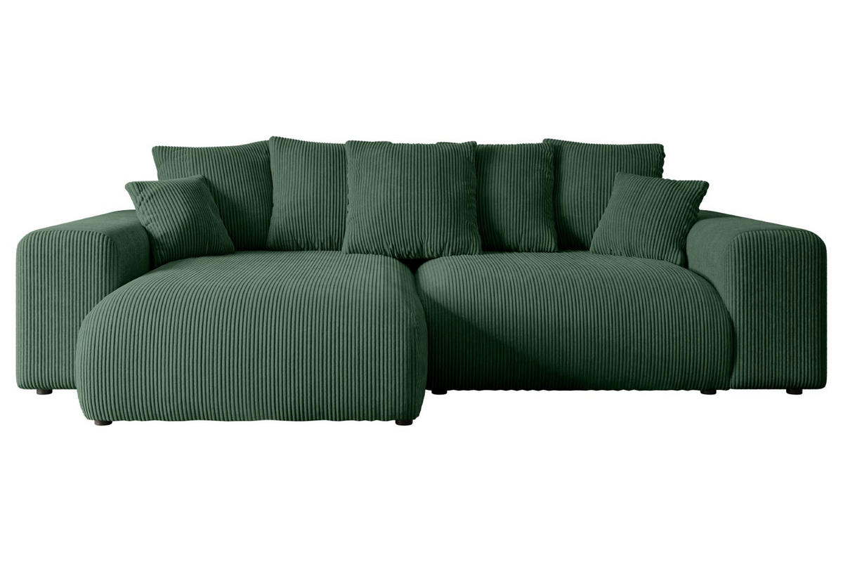 ECKSOFA mit Schlaffunktion und Bettkasten ESKAR-L 256x165x84cm Grün Cord - Schwarz/Grün, Holzwerkstoff/Kunststoff (256/165cm) - ALTDECOR