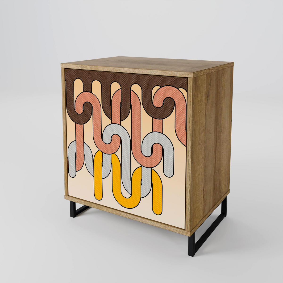 SIDEBOARD COLORFUL STRINGS, Eichefarben, 57,5x42x72,5 cm, Schwarze Metallfüße - Eichefarben/Multicolor, Holzwerkstoff/Metall (57.5/72.5/42cm) - SpaceRebels