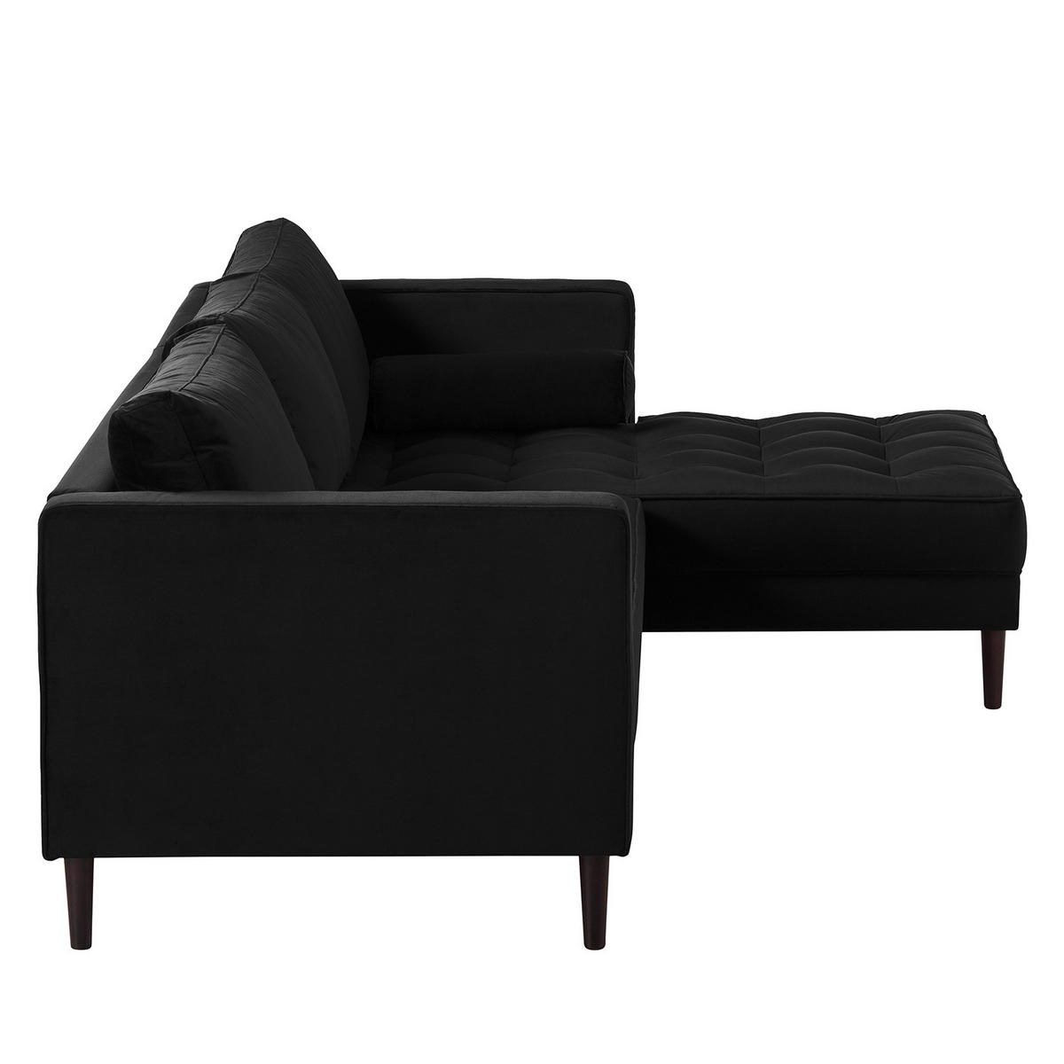 ECKSOFA - Samt - Dunkelbraun/Schwarz, Birkenholz/Textil (201/155cm) - home24