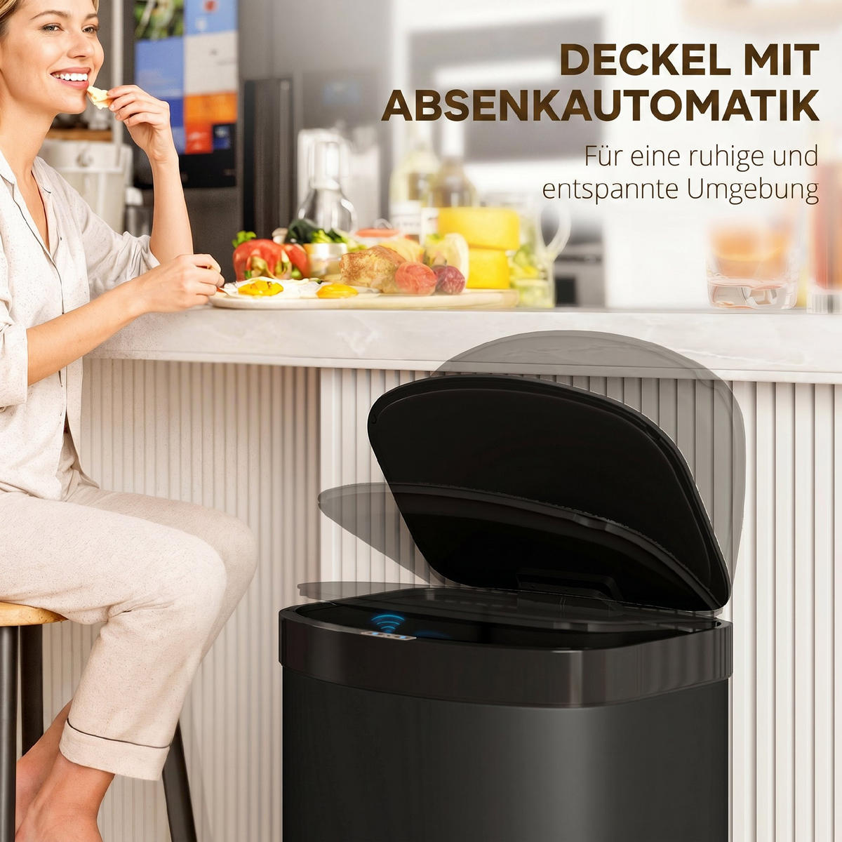 SENSOR-MÜLLEIMER Edelstahl Kunststoff Schwarz - Schwarz, Metall (28.5/69/38cm) - HOMCOM