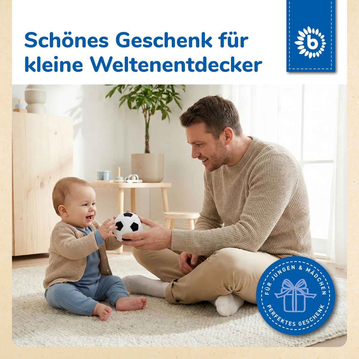 SOFTBALL Fußball mit Rassel Ø 10 cm Stoffball Baby mit Rassel weicher Plüschball kleiner Greifball Baby Sp - Weiß, Textil (10/10cm) - Bieco Spielwaren