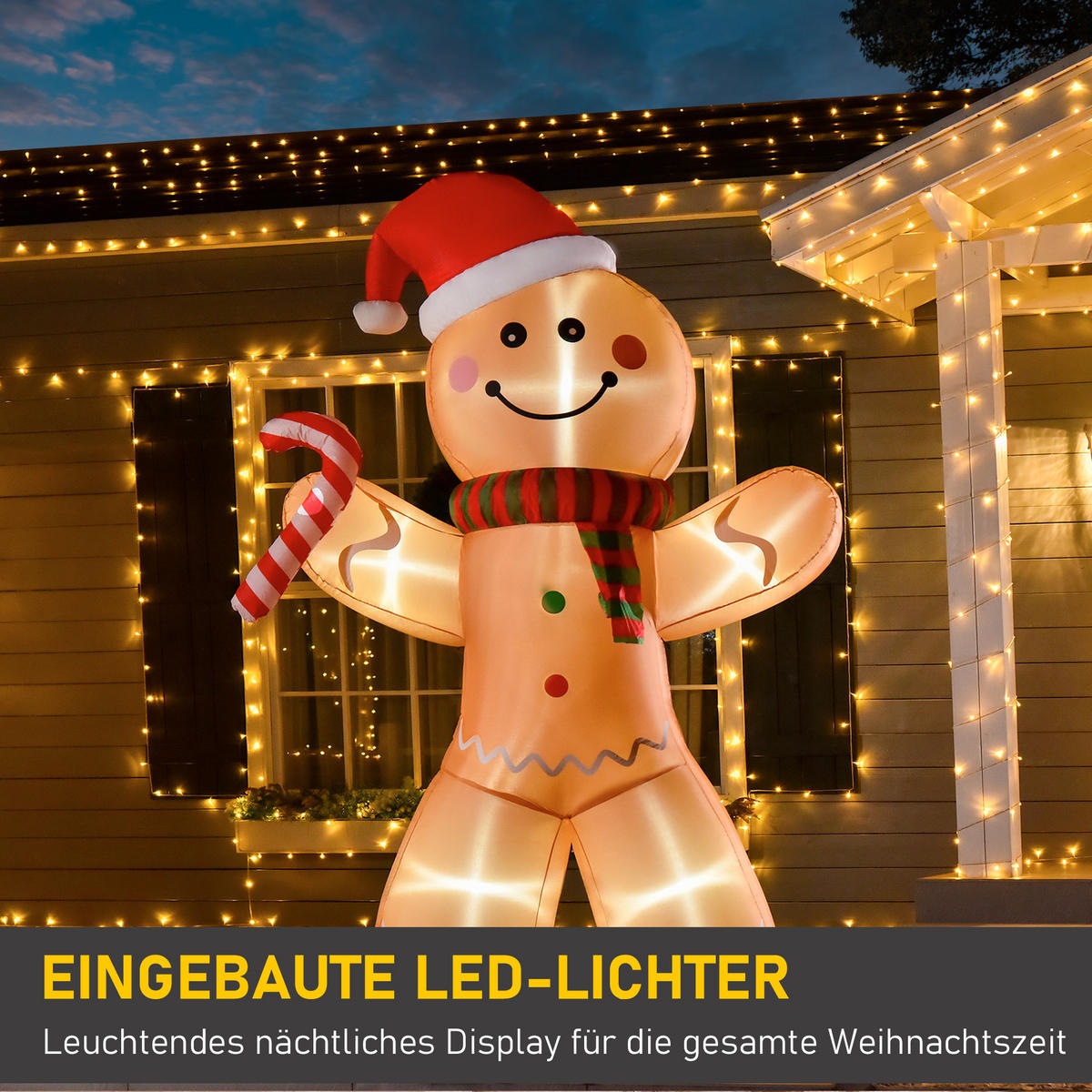 AUFBLASBARER Lebkuchenmann, Polyester-Stoff, Gelb - Gelb, Kunststoff (65/240/170cm) - HOMCOM