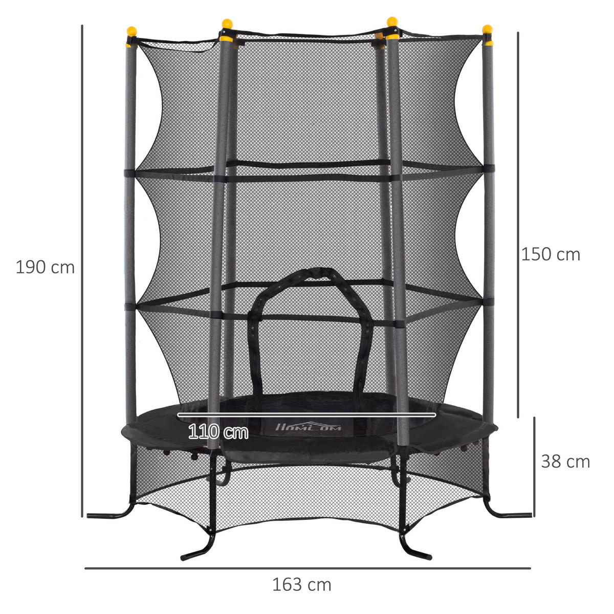 KINDERTRAMPOLIN - Schwarz, Kunststoff/Metall (163/163cm) - HOMCOM