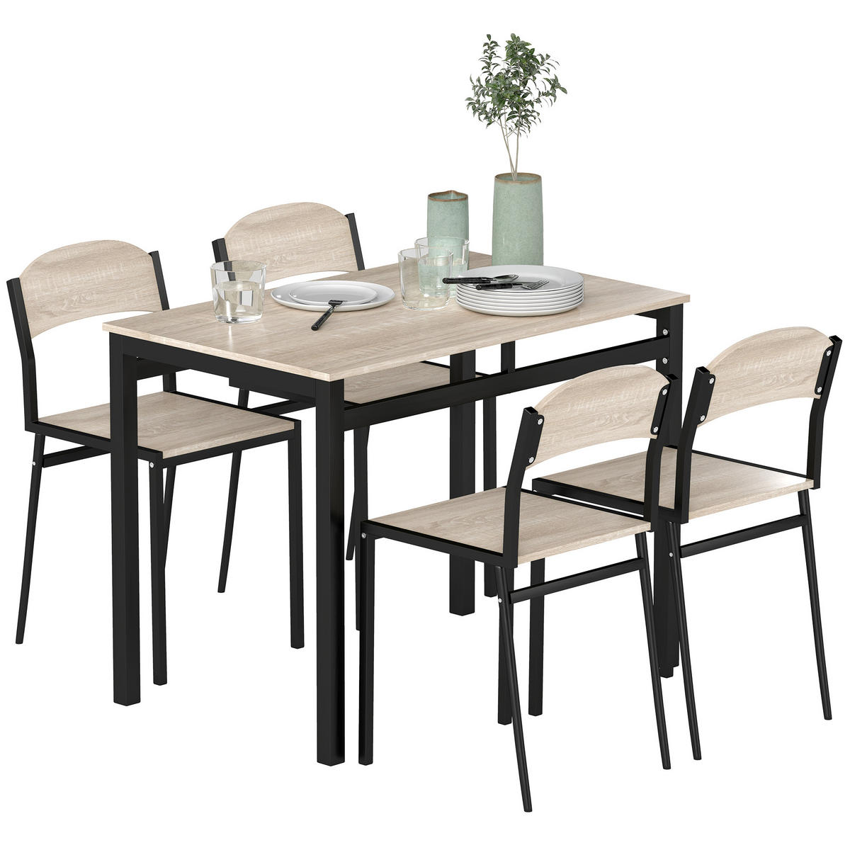 ESSGRUPPE DE-10084 5-teilig, platzsparend Schwarz - Eichefarben, Metall (63/76.5/100cm) - ComfortXL