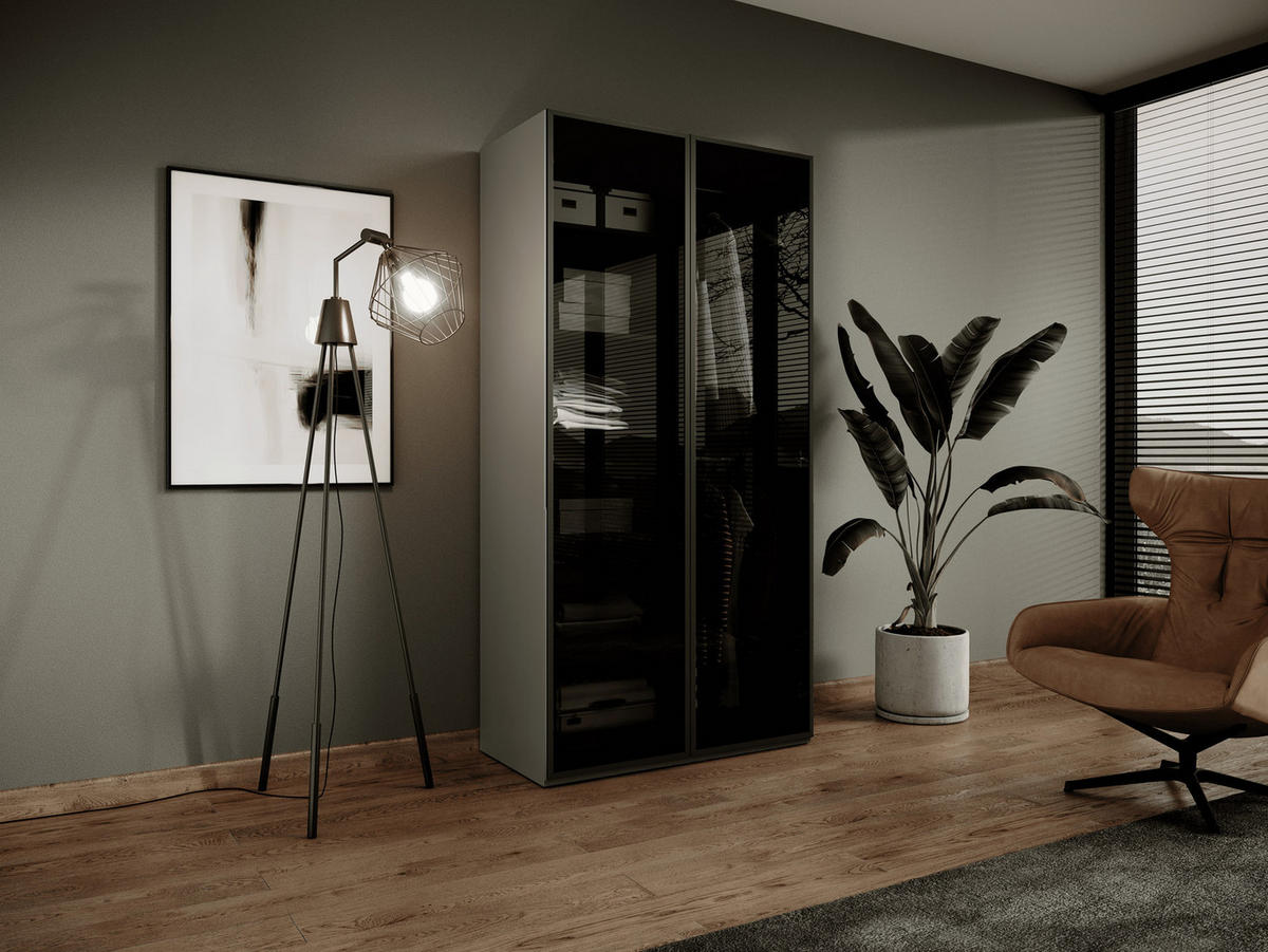 KLEIDERSCHRANK ZEN (Modular, Grau Matt, Getöntes Glas Antisol, 2-türig) - Schwarz/Grau, Holz/Holzwerkstoff (101/200/51cm) - Ravio
