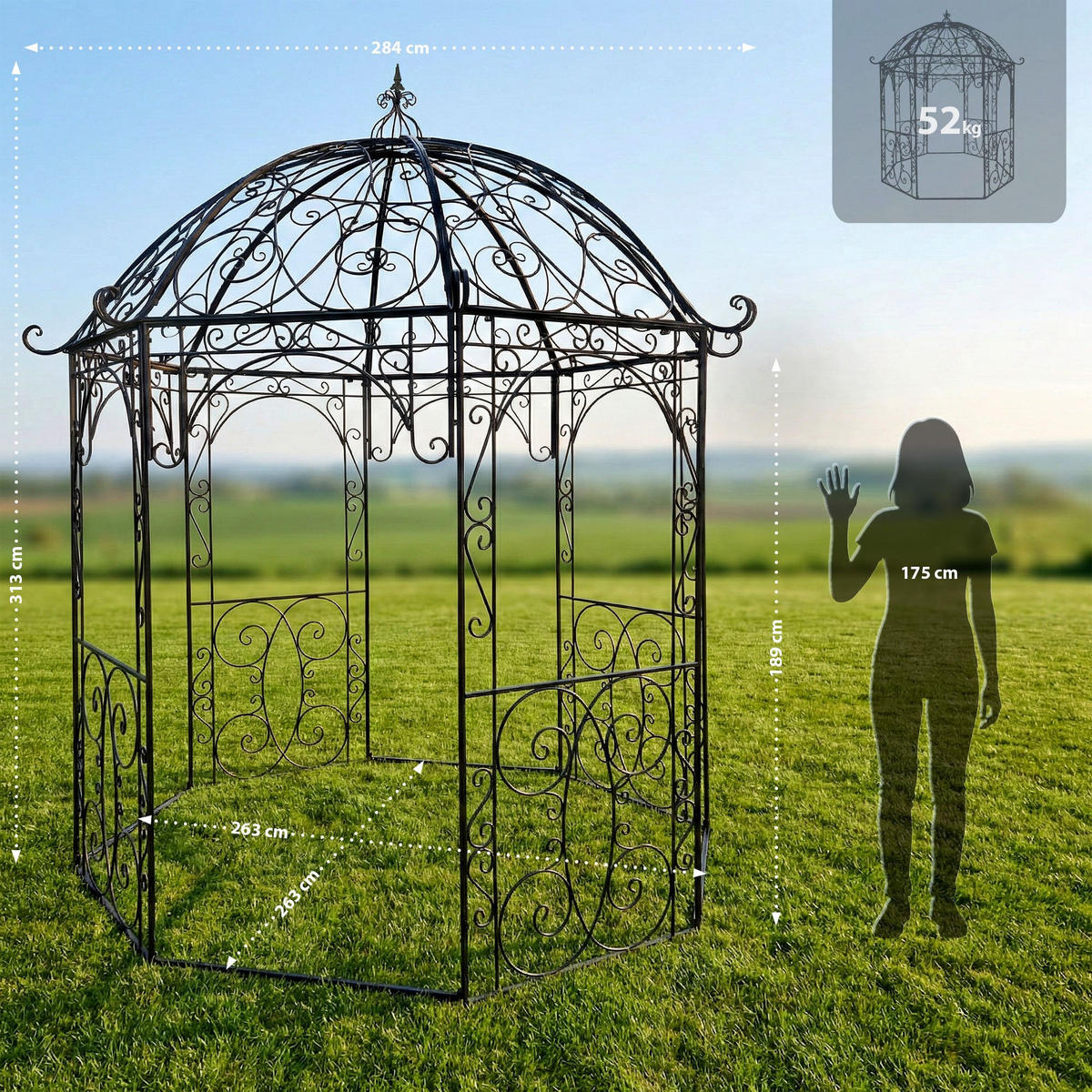 PAVILLON Liv Antik 284x263x313cm Metall Anthrazit Gartenpavillon - Anthrazit, Metall (284/313/263cm) - DELUKE
