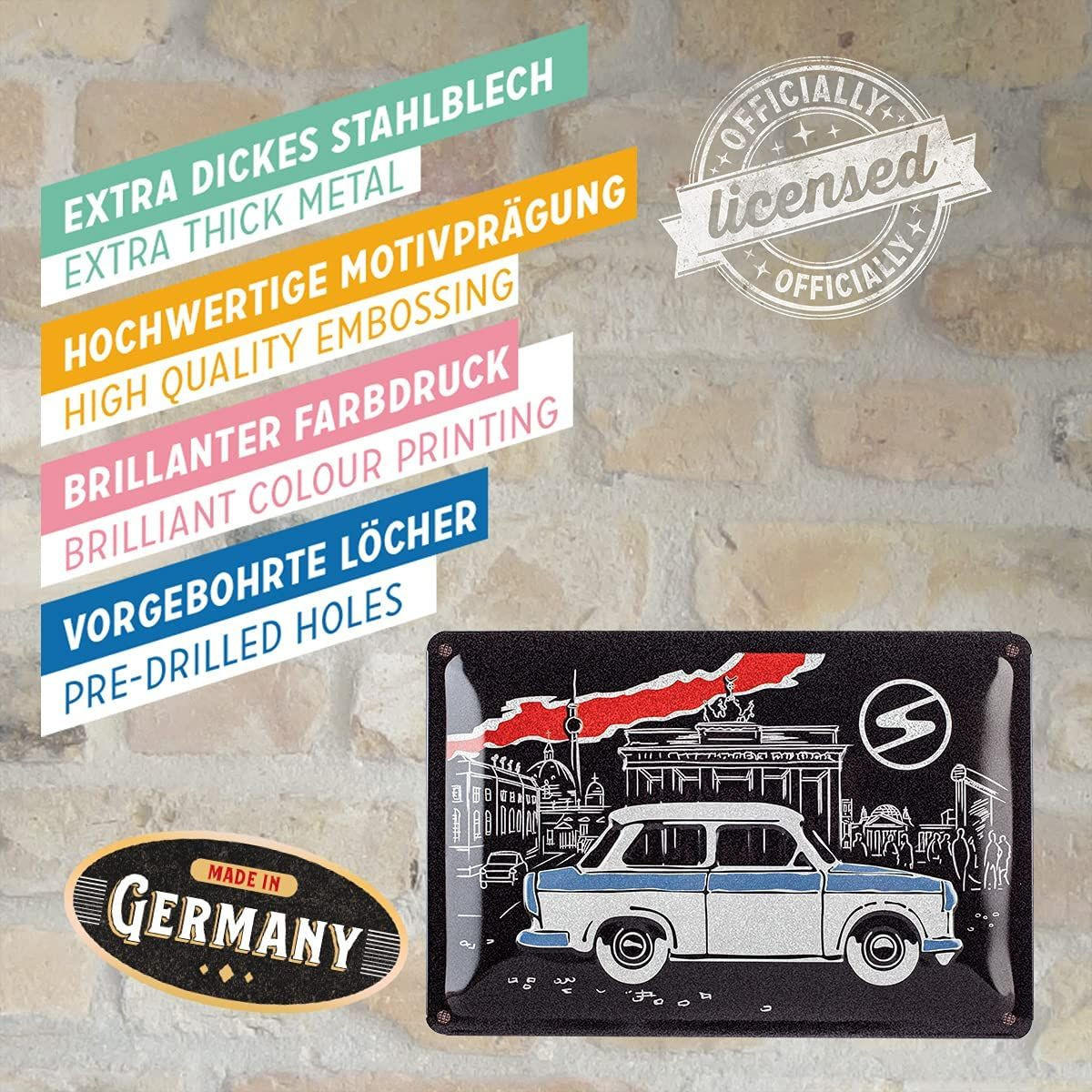 BLECHSCHILD 20/30 cm Berlin Trabant Berlin Black - Multicolor, Metall (30/20/0.2cm) - Nostalgic-Art