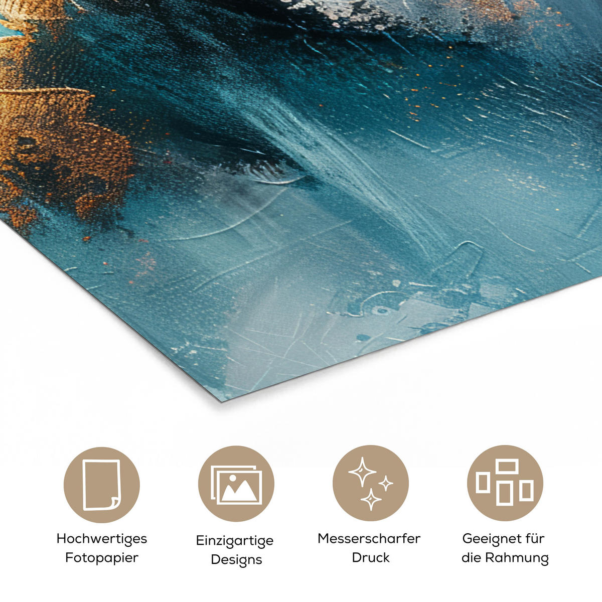 POSTER Abstrakt - Kunst - Gold - Blau 20x30 cm - Petrol, Papier (20/30/0.1cm) - MuchoWow