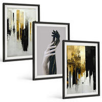 BILDER SET 3er Set - 40x60 cm Schwarzer Rahmen - Abstrakte handgemalte Muster - Schwarz, Kunststoff (40/60cm) - TULUP