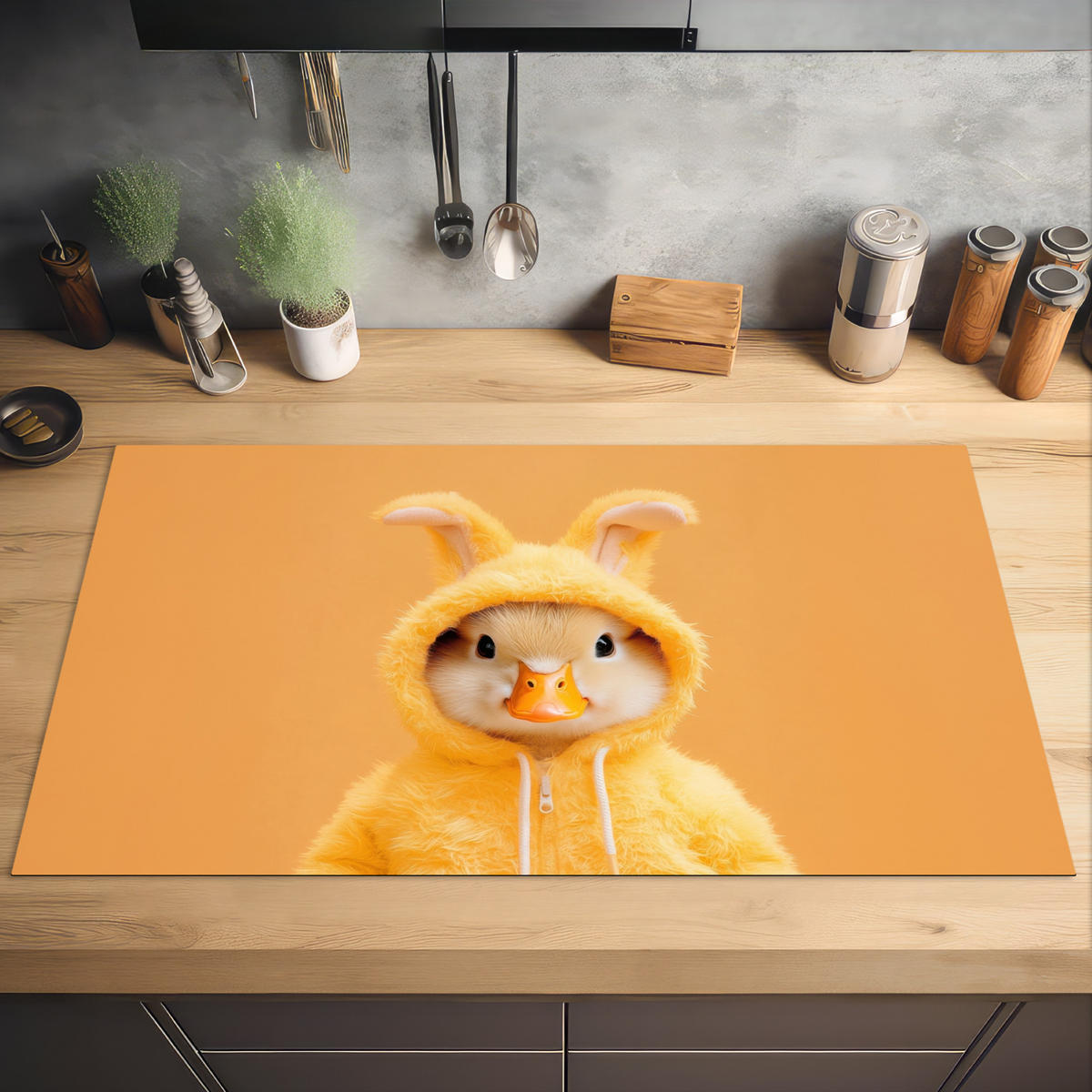 HERDABDECKPLATTE Osterhase - Kostüm - Ente Induktionsschutz 91.2x52 cm - Gelb, Kunststoff (91.2/52/0.2cm) - MuchoWow