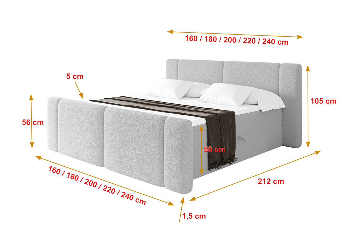 BOXBETT mit Matratze H4 - EVON Zanozek - 140x200 cm Hellgrau - Hellgrau, Holzwerkstoff (140/200cm) - ALTDECOR