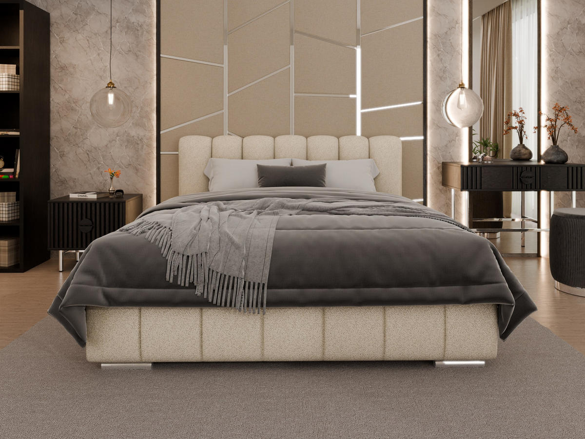 POLSTERBETT Zaira 160x200cm – Elegantes Polsterbett für modernen Wohnstil , Taschenfederkernmatratze Pocket KOKOS (20cm), beige - Beige, Holz - Panda Möbel