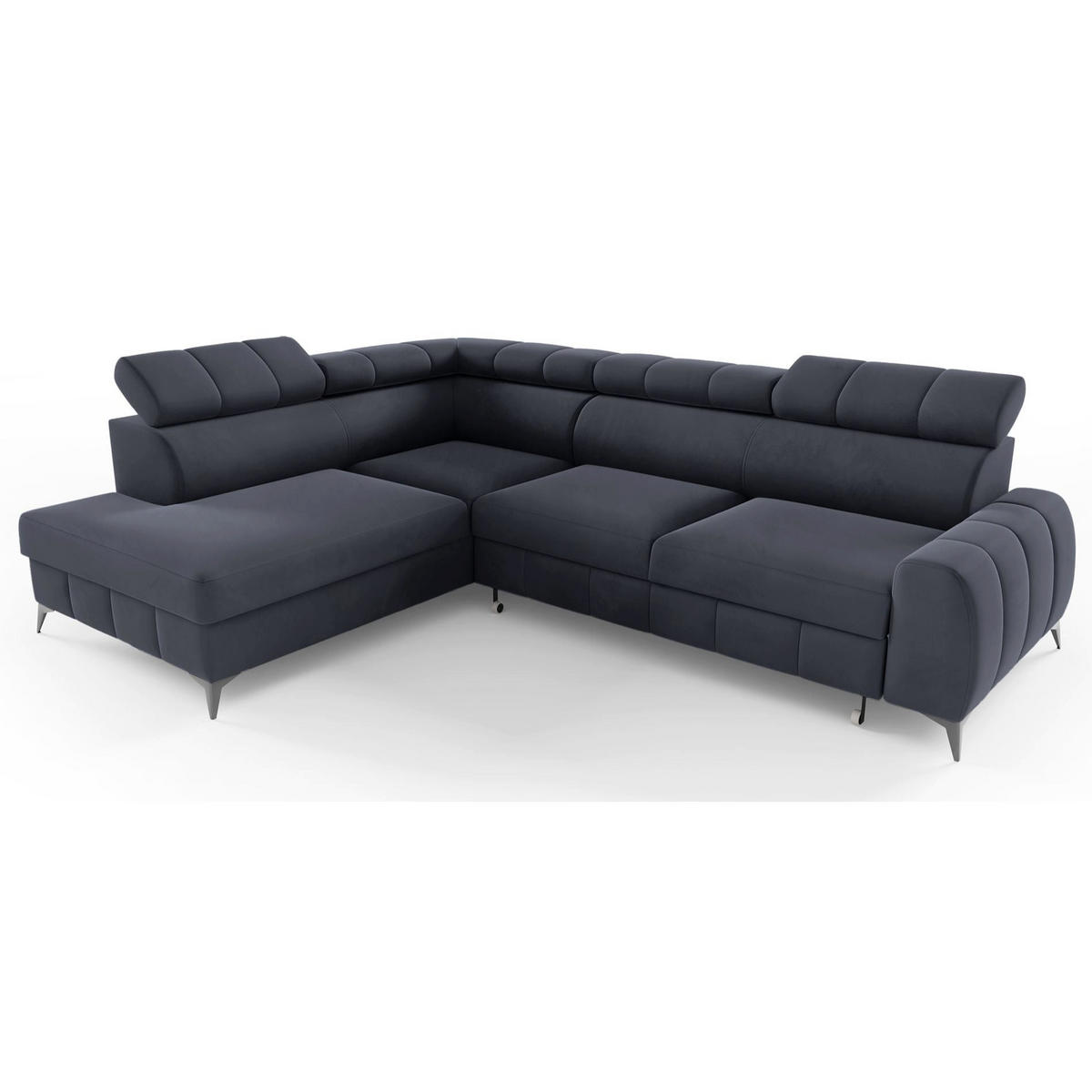 ECKSOFA London Dunkelgrau Velours - Dunkelgrau/Schwarz, Textil/Metall (274/203cm) - Selsey