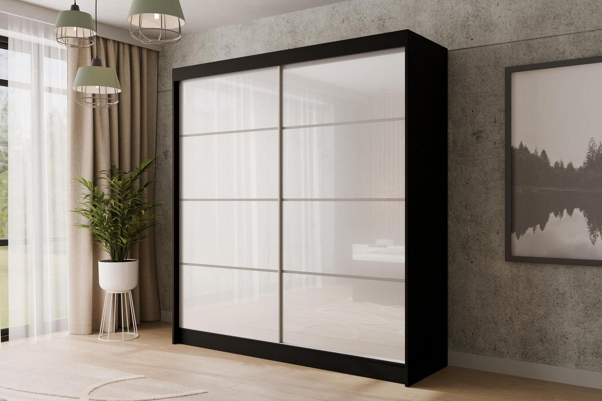 KLEIDERSCHRANK PEKA III - 200 cm - Schwarz|Weiß - Schwarz/Weiß, Holzwerkstoff (200/215/61cm) - ALTDECOR