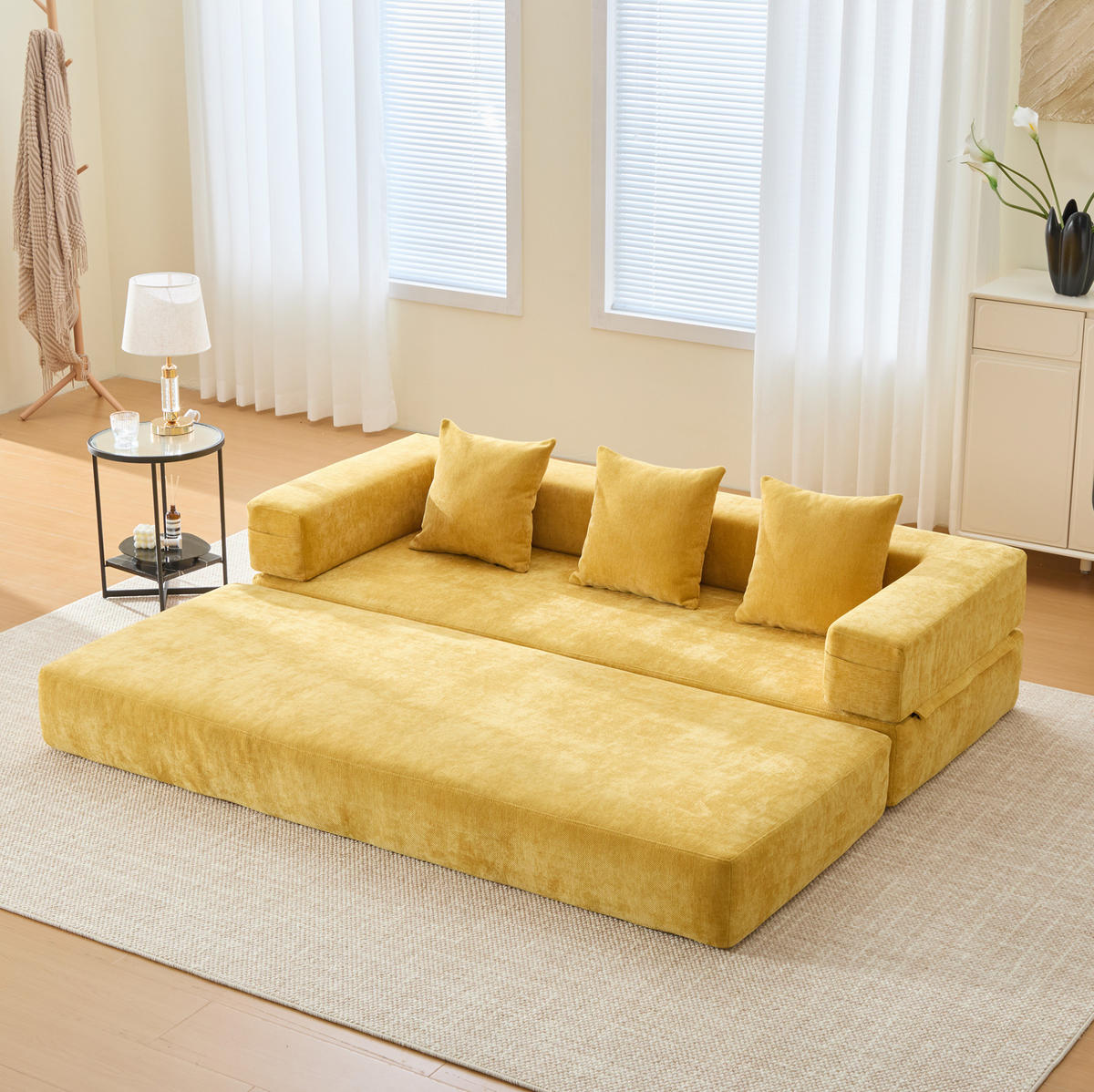 SOFA-BLOCK modular 198 x 79 x 60 cm Chenille Mustard Yellow - Gelb, Kunststoff (31.1/23.62/77.95cm) - Meubliv