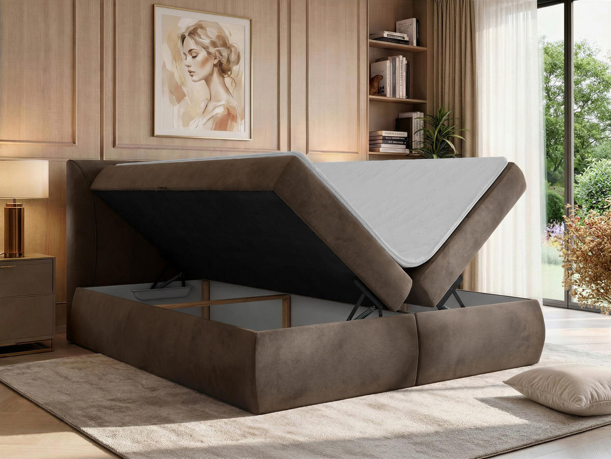 POSTEL BOXSPRING TARENZA 160/200 - Hnědá Samet - Topper T25 - H4 - černá/hnědá, textil/plast (160/200cm) - MKS