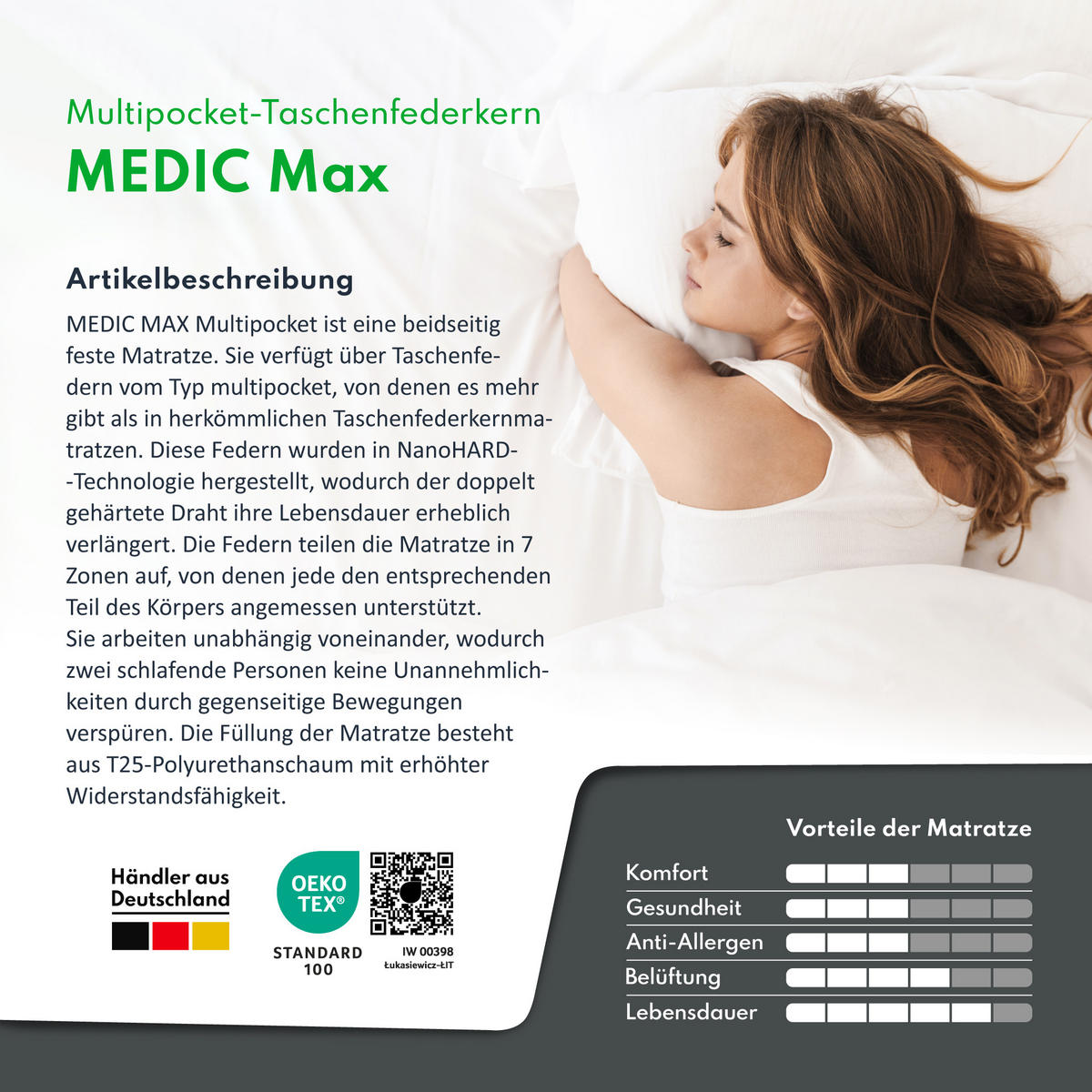 TASCHENFEDERKERNMATRATZE Medic Max Multi - Weiß, Textil (180/200cm) - FDM