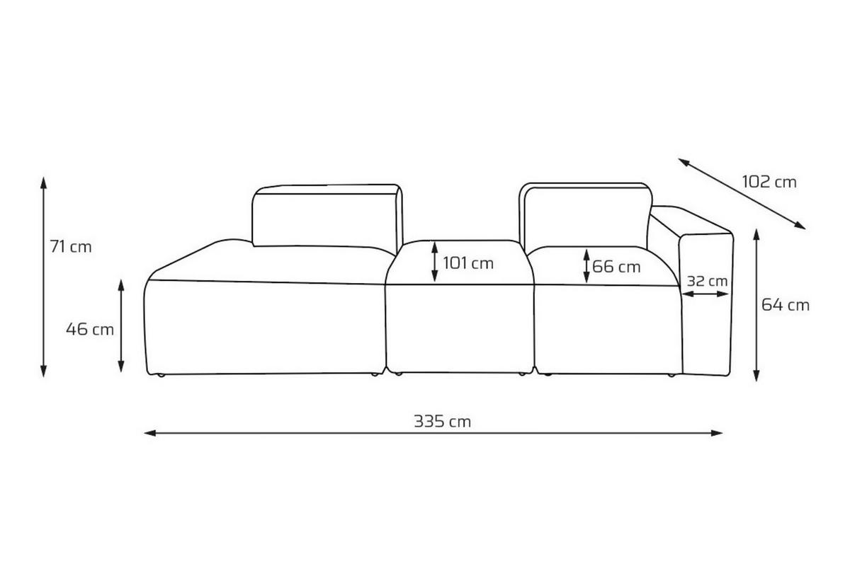 4-SITZER modulares Sofa HEAVEN SET 4 Links, Breite 335 cm Webstoff Dunkelgrün - Dunkelgrün/Schwarz, Holz/Kunststoff (335/71/102cm) - Muffo