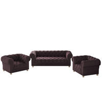 SITZGARNITUR 3+1+1 CHESTERFIELD Elegant Klassisch Schick Stoff Whisper Rotwein - Rot, Holz (202/77/90cm) - Kaiser Möbel