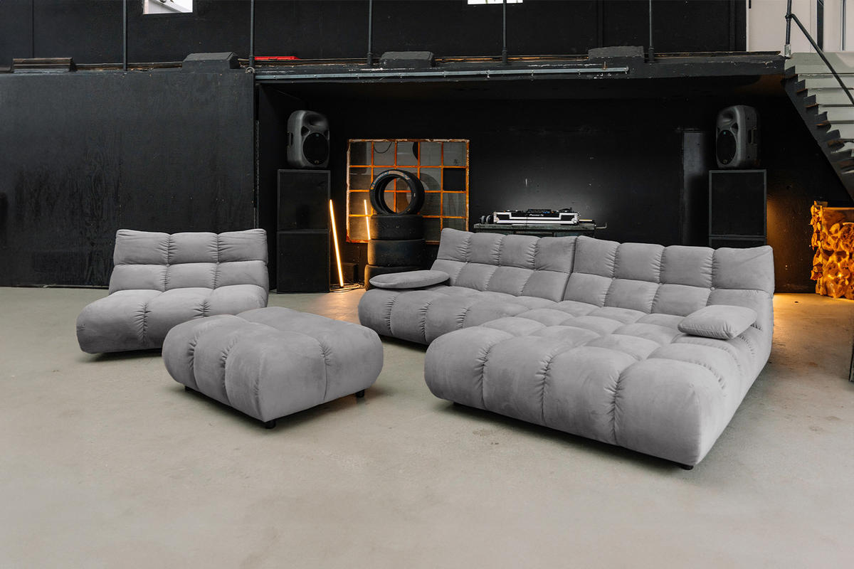 SITZGRUPPE VIVIEN 3ER SET Steingrau Velvet - Grau, Kunststoff/Textil (510/85/359cm) - KAWOLA