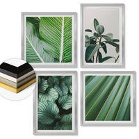 WANDBILDER 4er Set - 50x50 cm & 40x60 cm Silberner Rahmen - Tropische Blätter in Grün - Silberfarben, Kunststoff (50/50cm) - ArtPrintCave