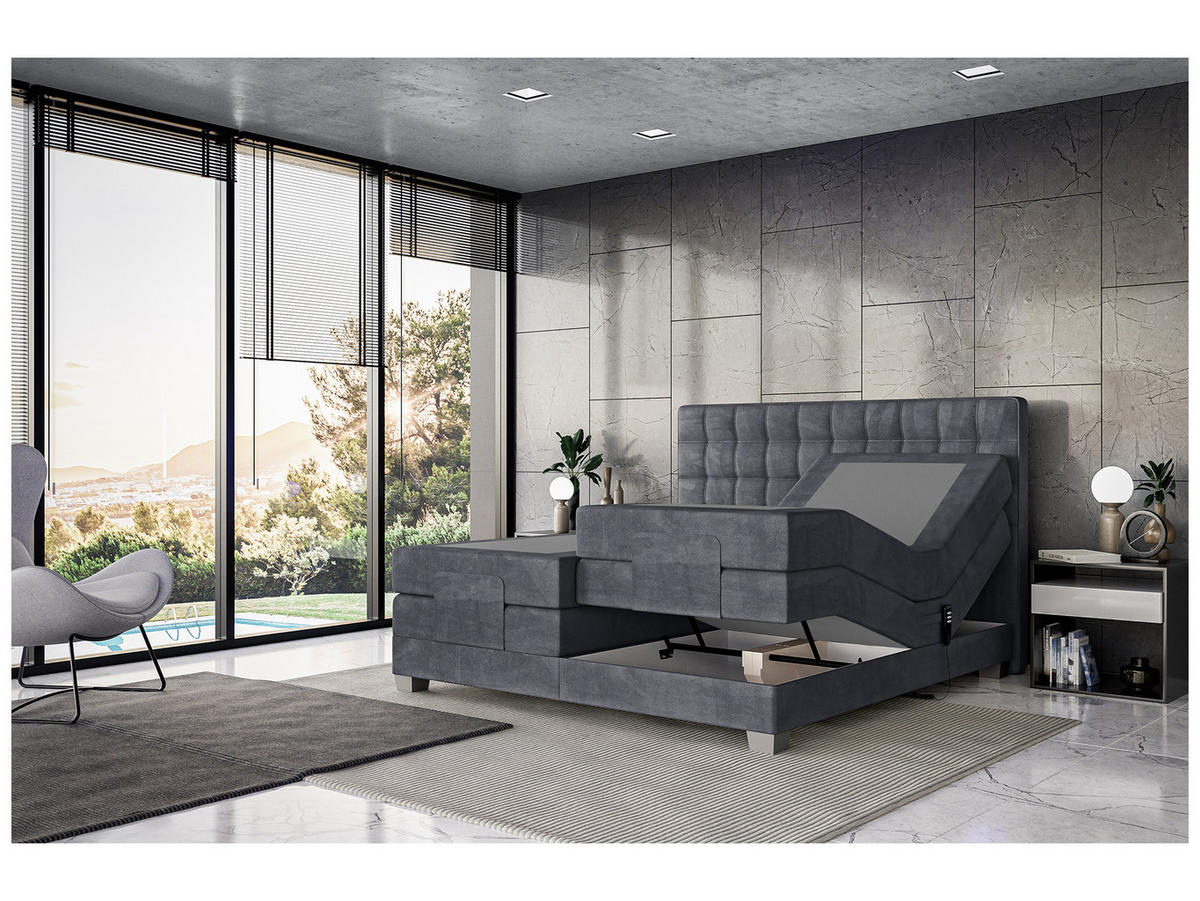BOXSPRINGBETT Edison - Dunkelgrau/Silberfarben, Textil (200/200cm) - Meblini