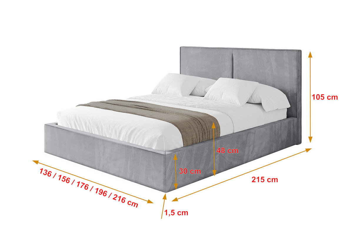 POLSTERBETT mit Bettkasten und Lattenrost, Bett mit Matratze H3/H4 - VANTO 180x200 Hellgrau - Hellgrau, Holzwerkstoff/Textil (180/200cm) - ALTDECOR