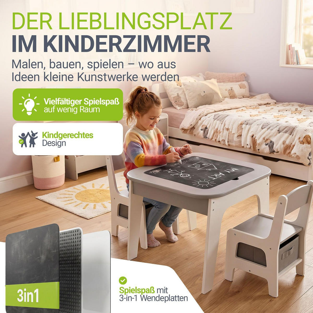 KINDERSITZGRUPPE Milou grau - Grau, Holz (60/50/60cm) - Juskys