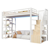 HOCHBETT 90x200cm, Eisen, Ablage, Stufen, Geländer, LED, Stauraum, ohne Matratze, Weiß - Weiß, Holzwerkstoff (90/200cm)
