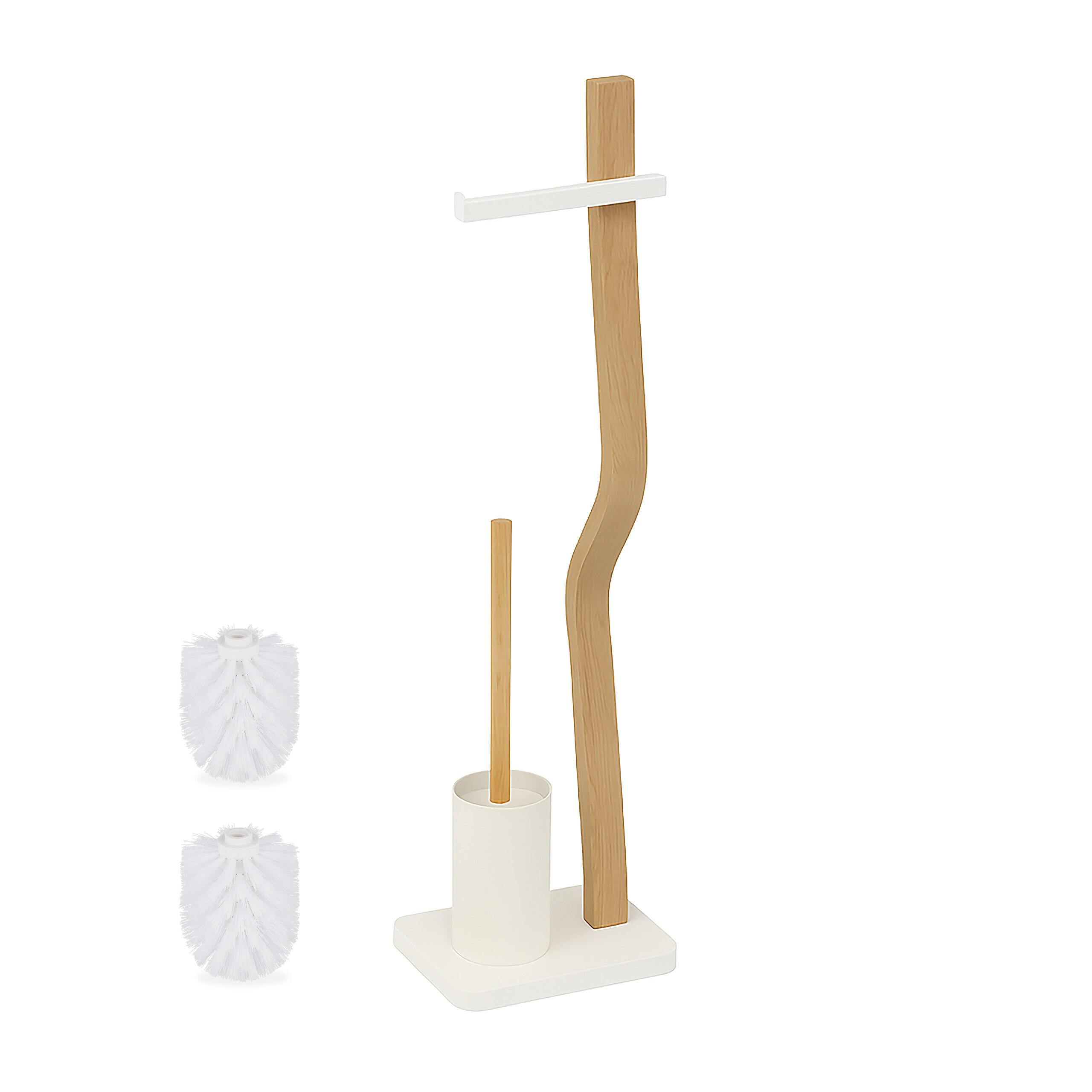 WC komplet - bela, kovina/umetna masa (23/78.5/18cm) - Relaxdays