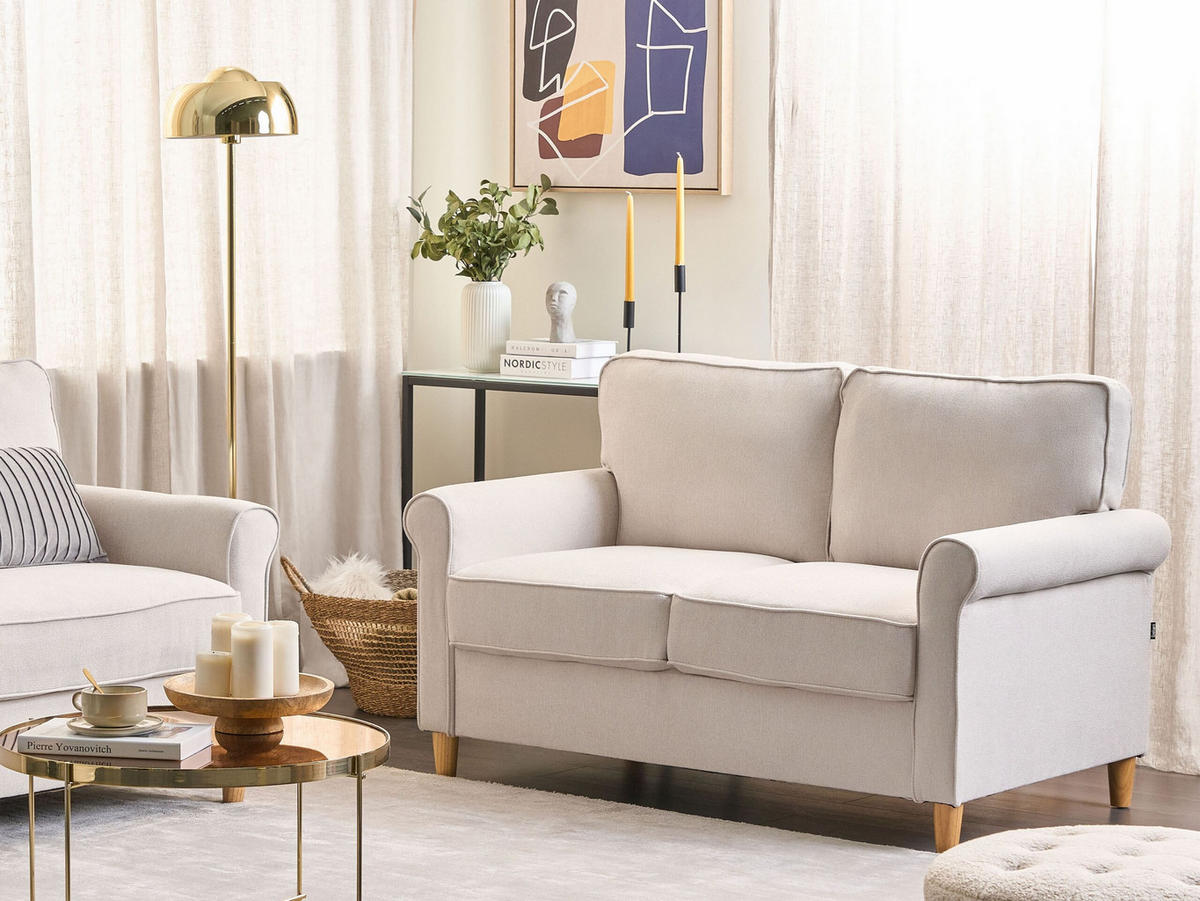 2-SITZER-SOFA Stoff helles Beige Ronneby - Hellbraun/Beige, Textil (140/88/78cm) - Beliani