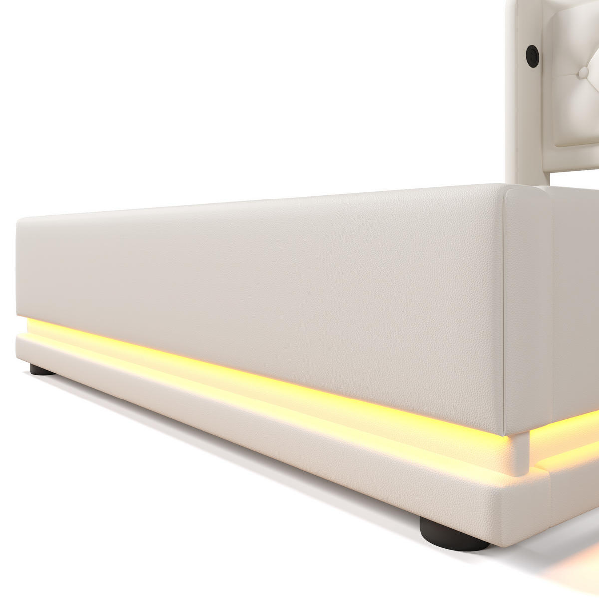 BETT mit Stauraum, USB & LED 90x200 cm PU Weiß - Weiß, Metall (90/200cm) - Meubliv
