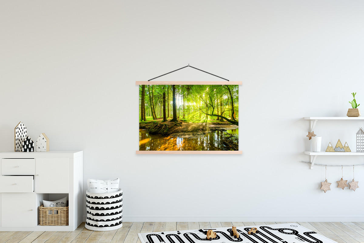 POSTER Wald - Landschaft - Wasser - Bäume - Sonne - Grün - Natur 120x80 cm - Grün, Textil (120/80/0.15cm) - MuchoWow