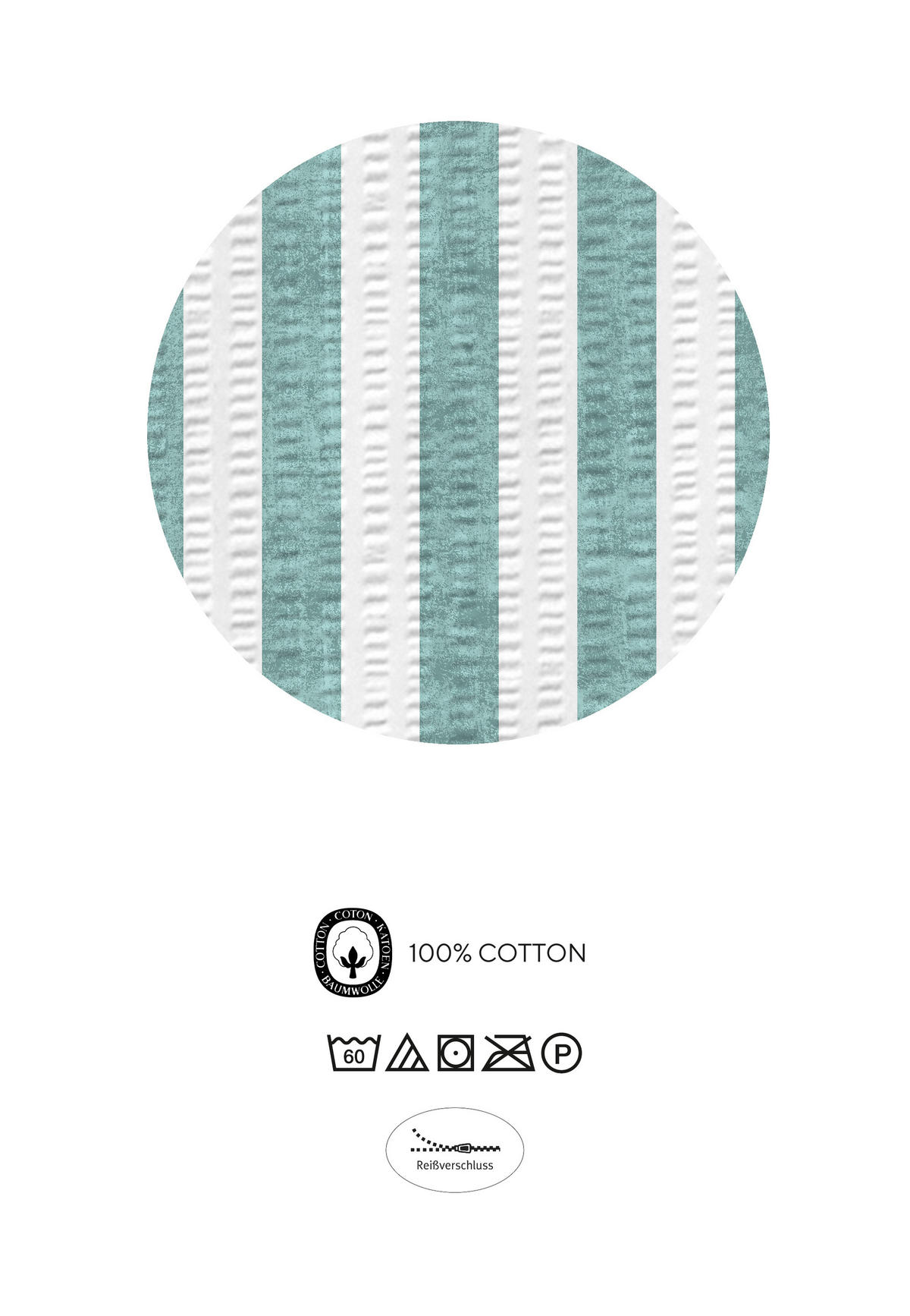 BETTWÄSCHE-GARNITUR Seersucker Längsstreifen mint, 155x220 cm + 80x80 cm - Mintgrün, Textil (155/220cm) - biberna