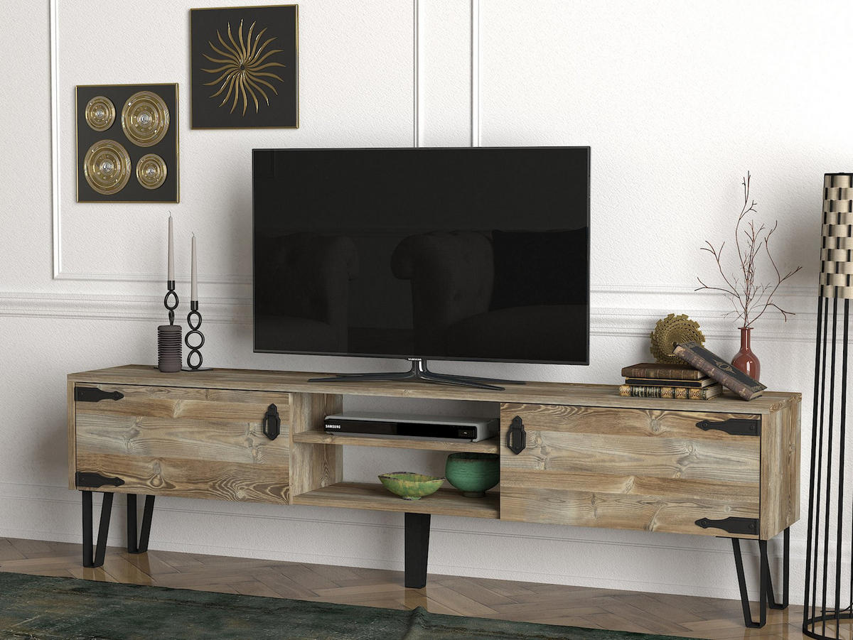 TV-LOWBOARD Costa Eiche - Eichefarben/Schwarz, Holzwerkstoff/Metall (180/49/29.5cm) - moebel17