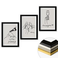 WANDBILDER 3er-Set - 20x30 cm Schwarzer Rahmen - Champagner-Wein-Linienzeichnung - Schwarz, Kunststoff (20/30cm) - ArtPrintCave