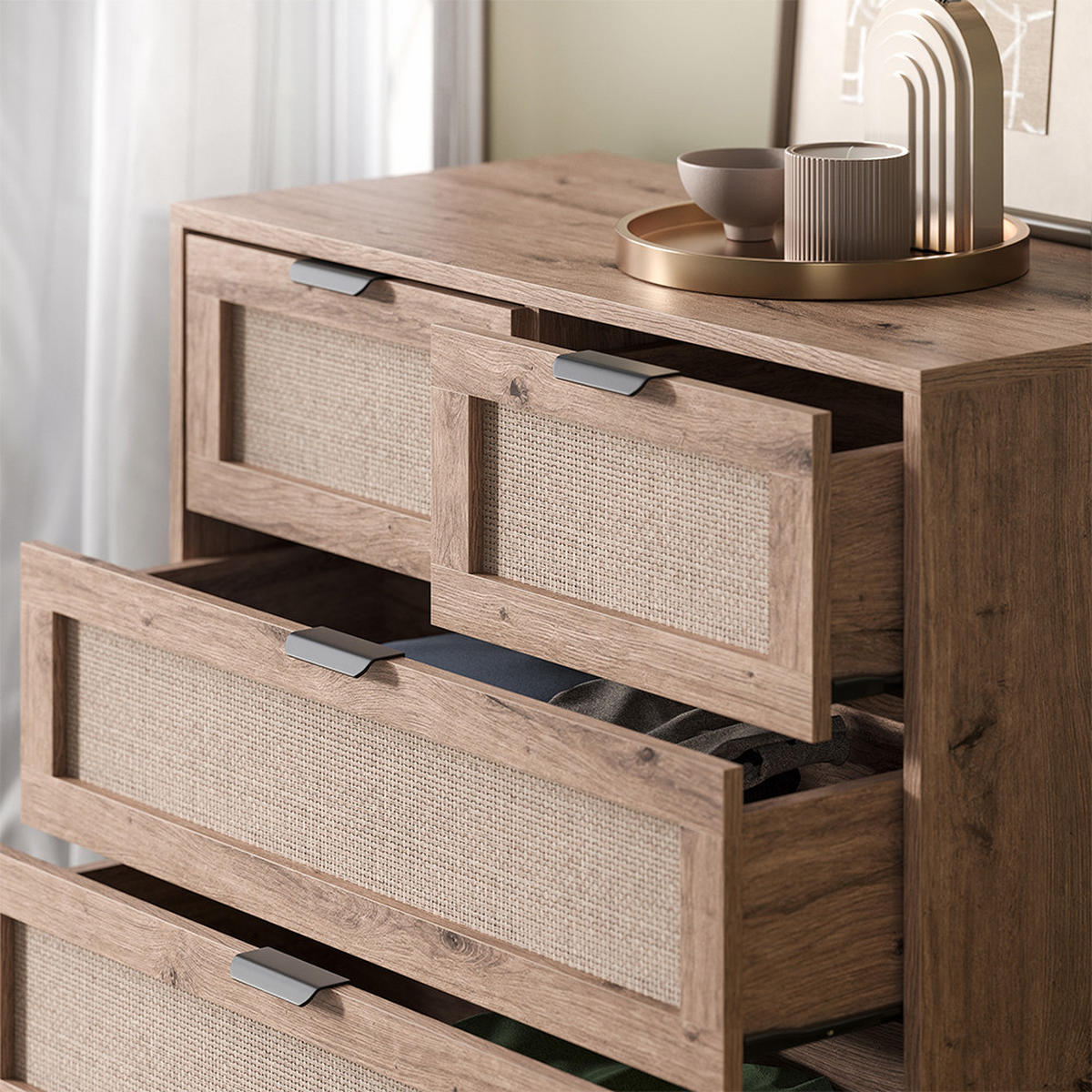KOMMODE Elven, Eiche, 79 x 85 cm mit 5 Schubladen - Eichefarben, Holzwerkstoff (79/85/39cm) - Vicco