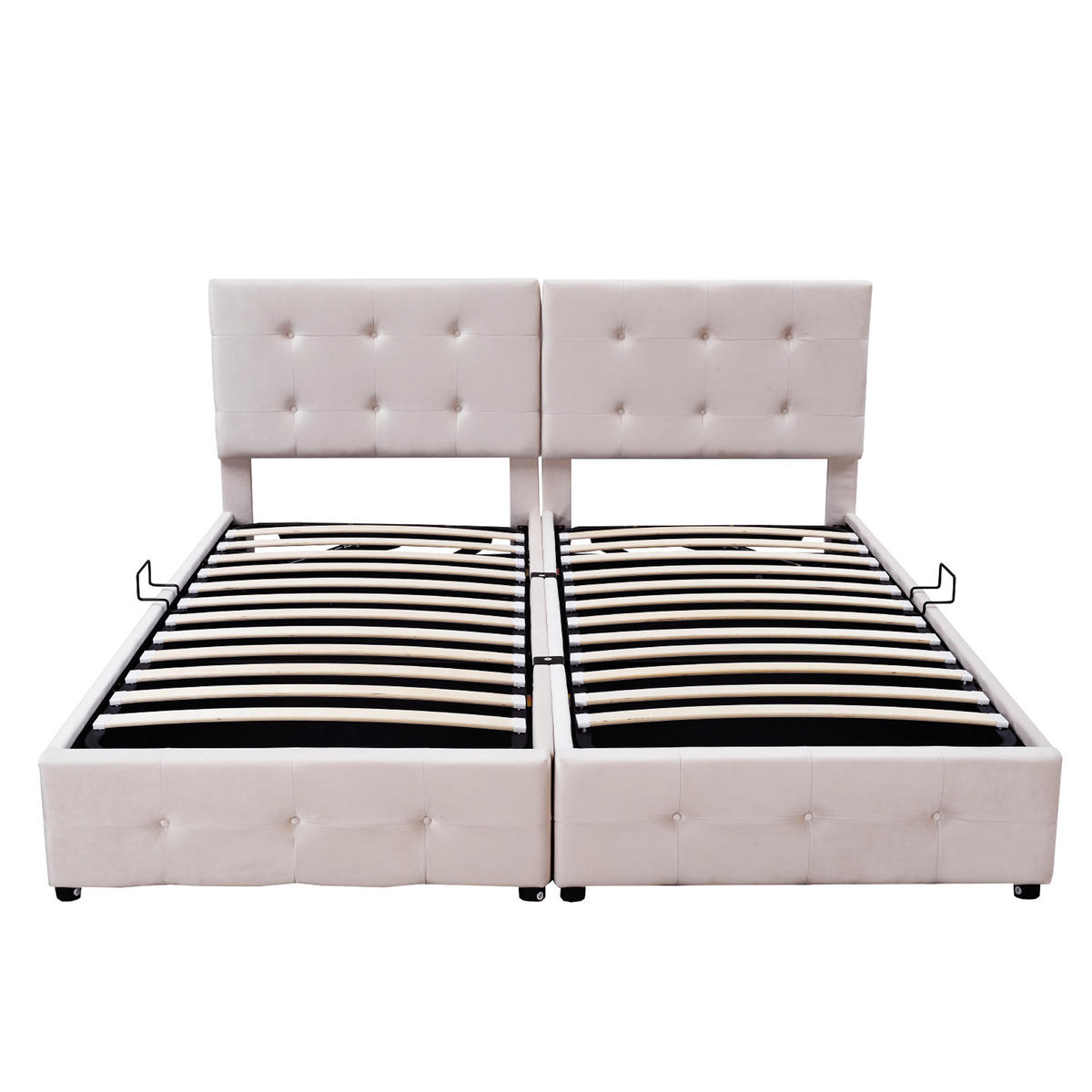 POLSTERBETT 180/200 cm hydraulisches Stauraumbett aus Samt in Beige - Beige, Textil (180/200cm) - OKWISH