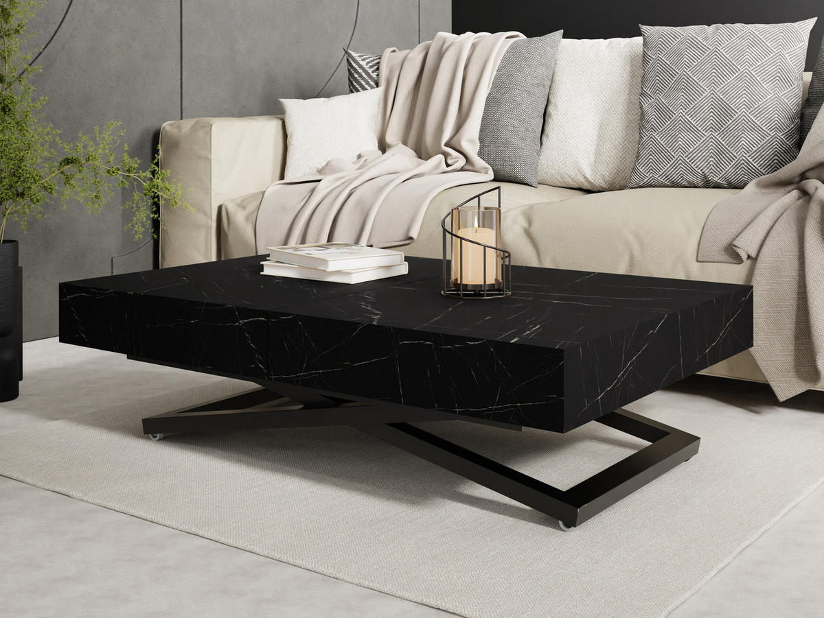 COUCHTISCH Cavetta X höhenverstellbar ausziehbar, Marmor Schwarz 120-200/80/27-76 cm - Anthrazit/Schwarz, Holzwerkstoff/Metall (80/200/76cm) - WFL GROUP