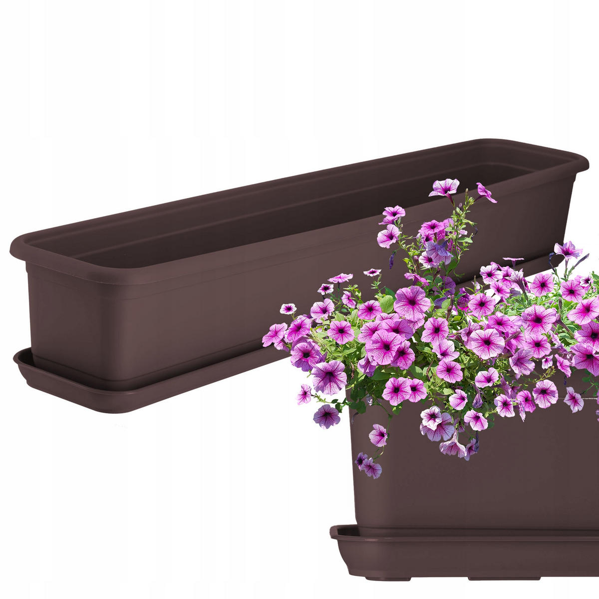 BALKONKASTEN mit Untersetzer 80 cm, Braun - Braun, Kunststoff (18/83cm) - KADAX