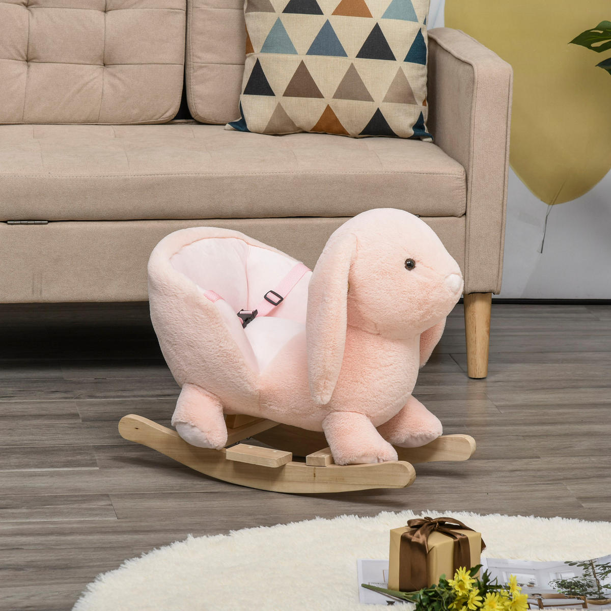SCHAUKELPFERD DE-18233 mit Soundfunktion & Sicherheitsgurt Rosa - Pink, Holz (33/50/60cm) - ComfortXL