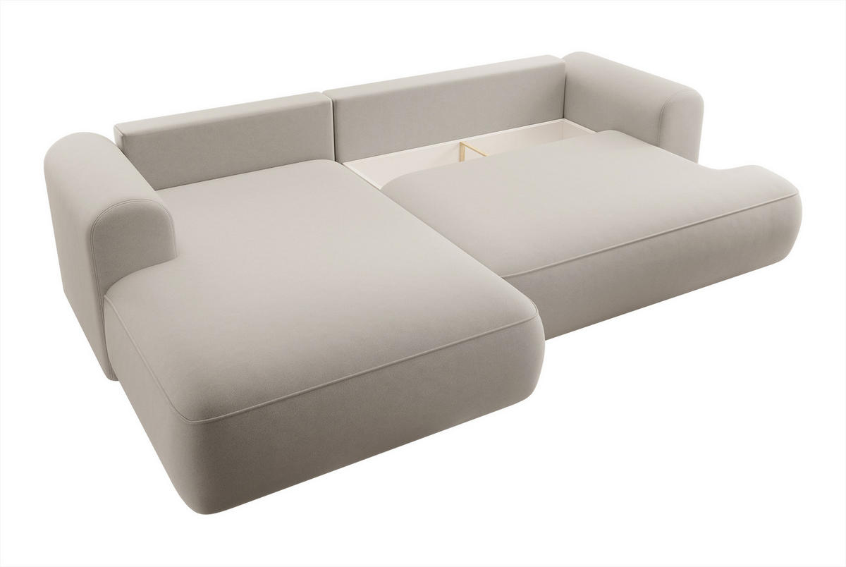 ECKSOFA Ovo Cremeweiß Velours - Creme/Schwarz, Kunststoff/Textil (260/165cm) - Selsey