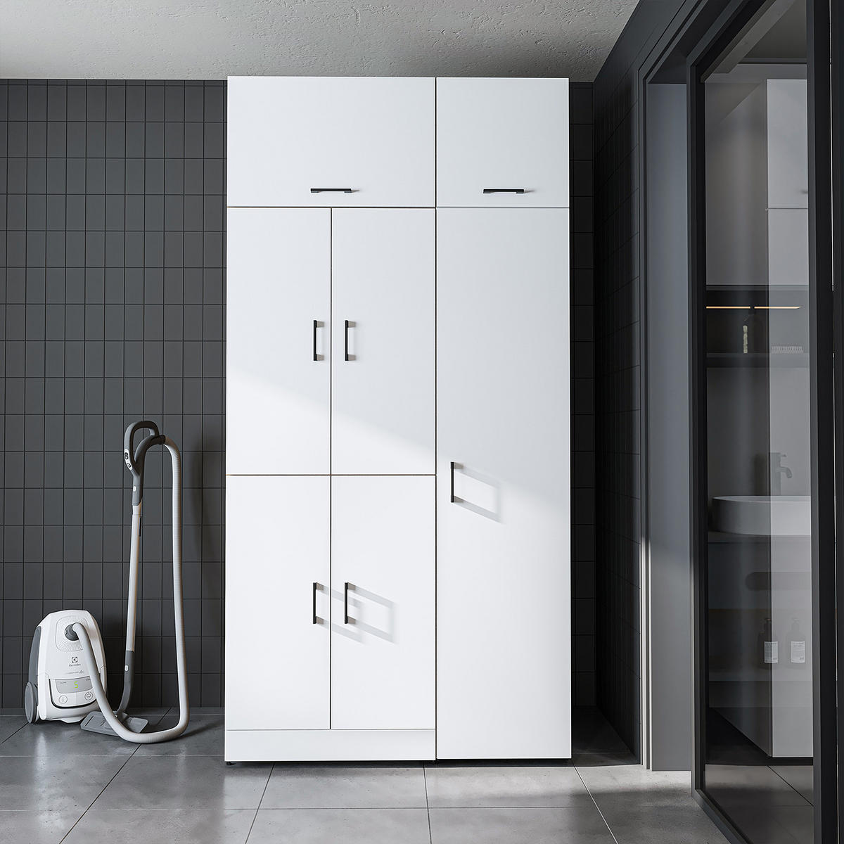 WASCHMASCHINENSCHRANK DORA-II 115cm Breit, 230cm Hoch - Eiche Bianco, Holzwerkstoff (115/230/73.8cm)