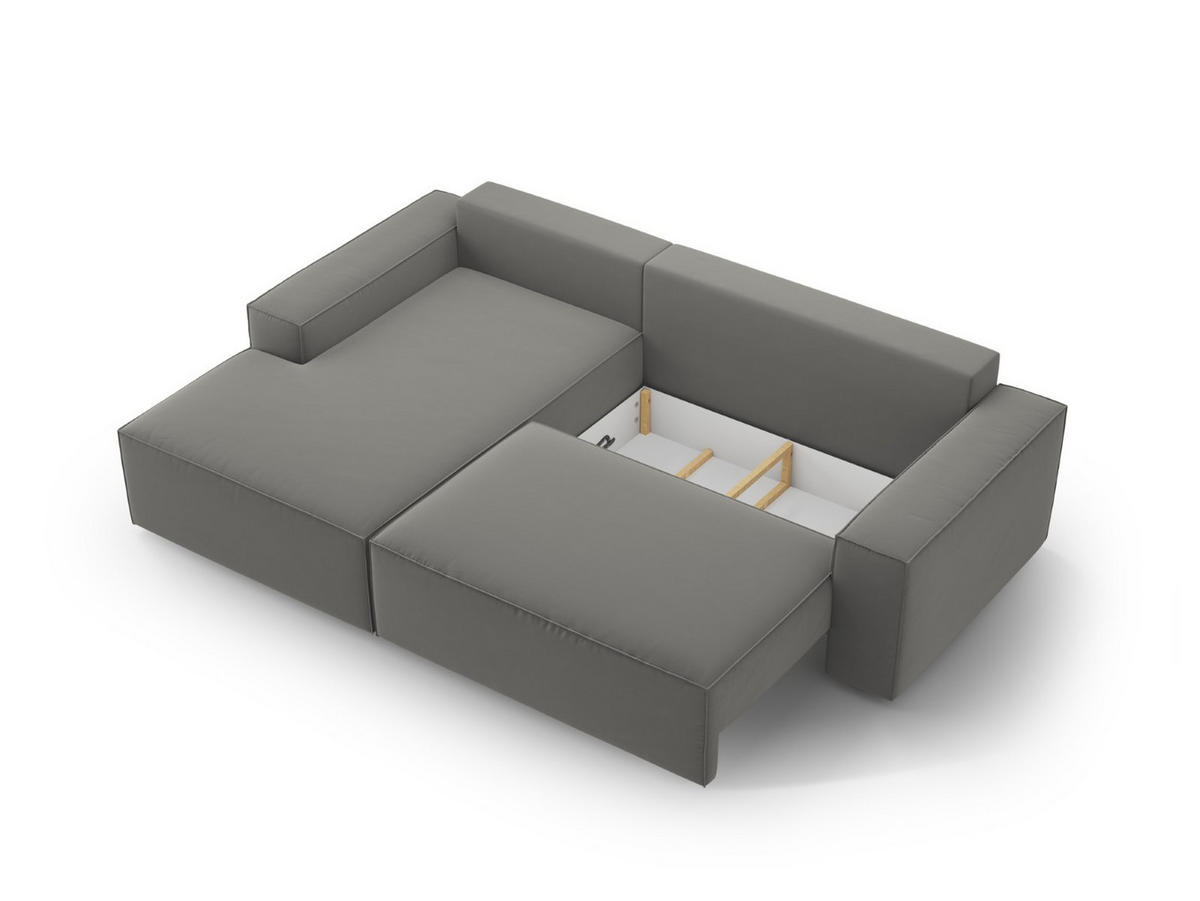 ECKSOFA ausklappbar links mit Container Jodie aus Samt hellgrau 3 Sitzplätze - Hellgrau, Textil (246/151cm) - Micadoni
