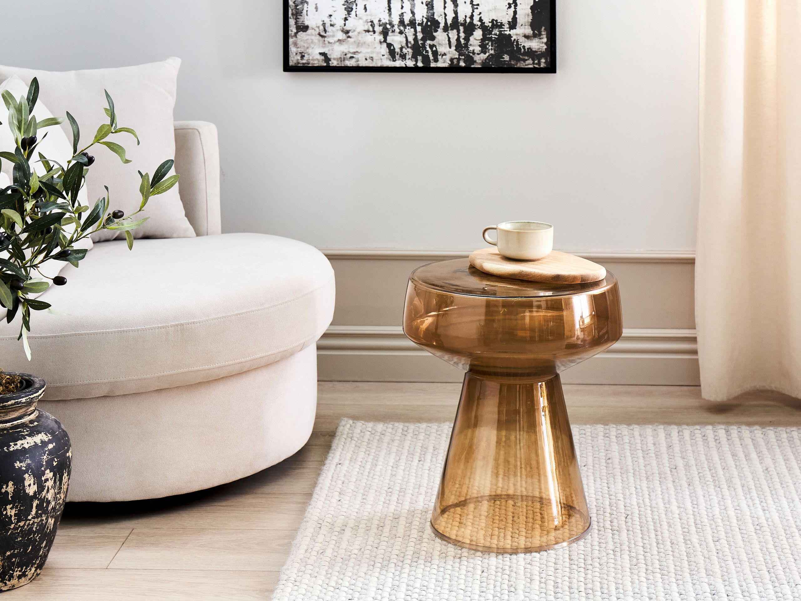 BEISTELLTISCH Rauchglas goldbraun rund 37 cm Laguna - Braun, Glas (37/37/43cm) - Beliani