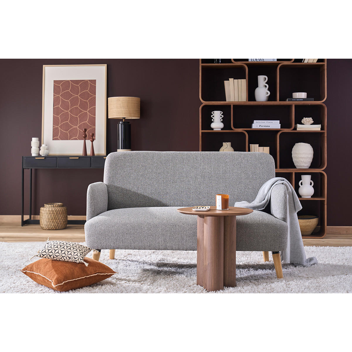 SOFA 2-Sitzer Entenblauer Stoff Helles Holz ISKO - Blau, Textil (131/81/76.5cm) - Miliboo