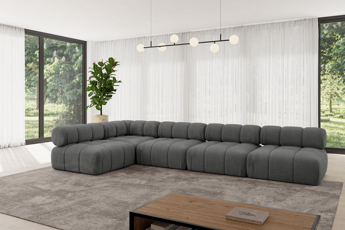 ECKSOFA modulares Sofa Samaro-L3 - 380x190x70 cm Dunkelgrau Velours - Dunkelgrau, Holzwerkstoff/Textil (380/190cm) - ALTDECOR